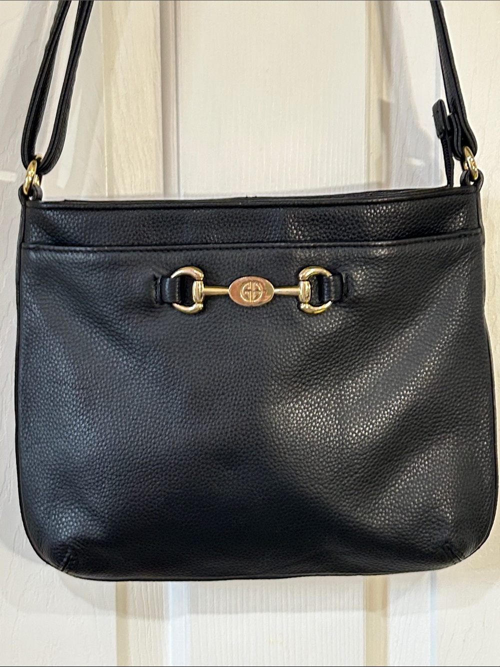 Giani Bernini Black Pebbled Leather Shoulder Bag with Gold Horsebit Accent - Picture 5 of 14